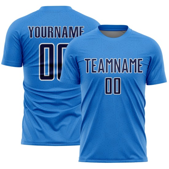 Powder Sports Custom Shape Uniform Soccer Sublimation Geometric Jersey Blue Navy-White
